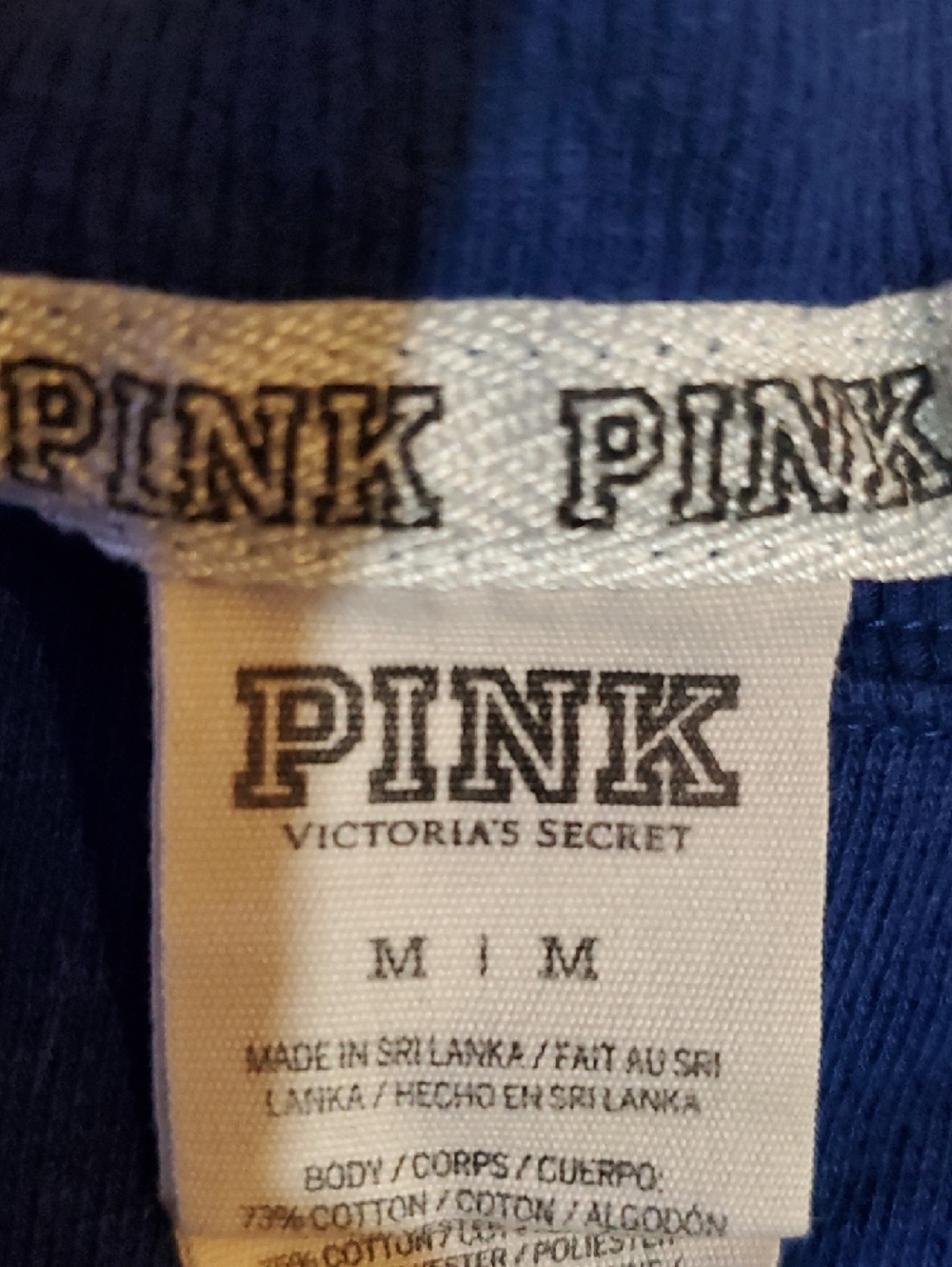Victoria's Secret PINK Royal Blue Shirt with White Lettering Sz. M - Picture 2 of 4